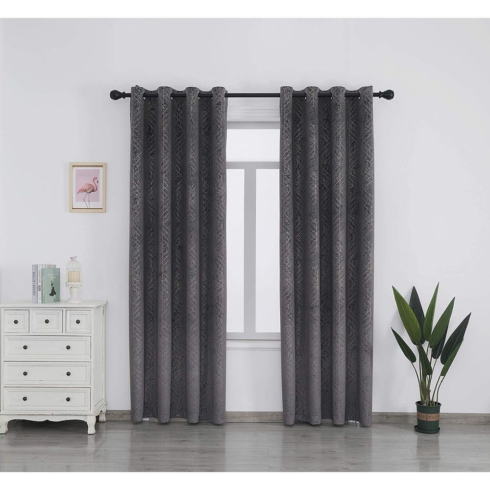 SMILETIME Velvet Curtains Grommet Noise Dampening Geometric Grey  52"x72"